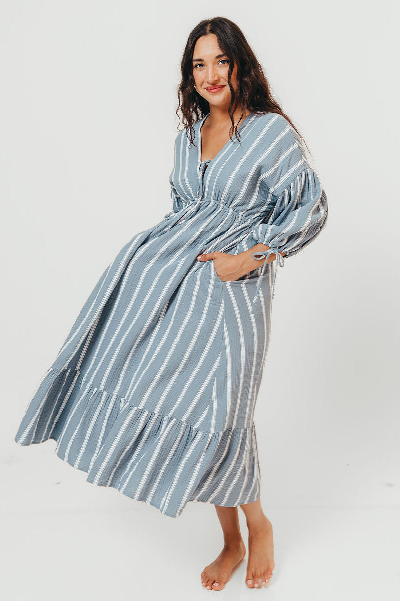 Hunter 100% Cotton Midi Dress in Dusty Blue - Bump Friendly & Inclusive Sizing *6/11 PRE-ORDER*