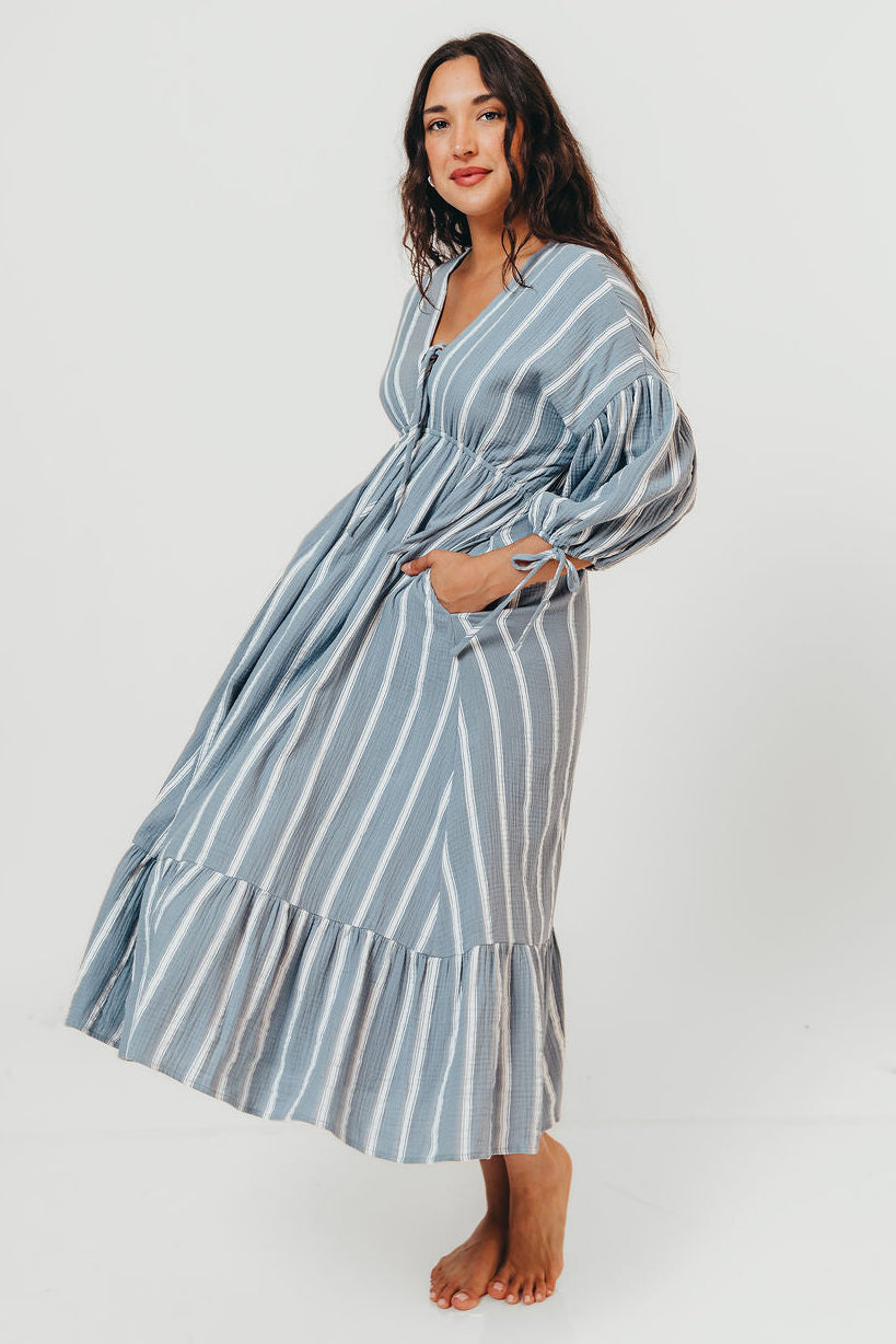 Hunter 100% Cotton Midi Dress in Dusty Blue - Bump Friendly & Inclusive Sizing *6/11 PRE-ORDER*