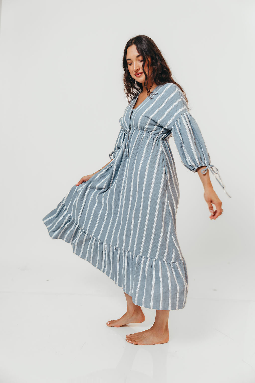 Hunter 100% Cotton Midi Dress in Dusty Blue - Bump Friendly & Inclusive Sizing *6/11 PRE-ORDER*