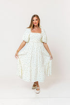 Elena 100% Cotton Midi Dress in Off-White/Pink Floral -Bump Friendly