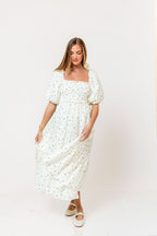 Elena 100% Cotton Midi Dress in Off-White/Pink Floral -Bump Friendly