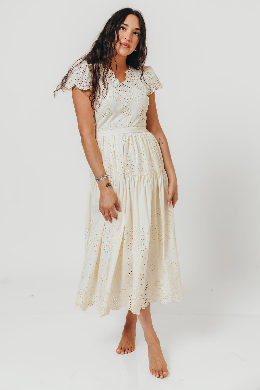 Betsy Eyelet Embroidered Maxi Dress in Ivory