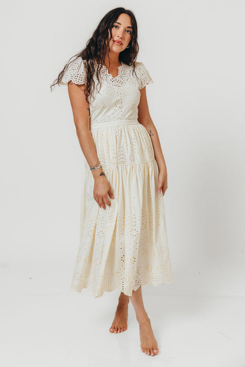 Betsy Eyelet Embroidered Maxi Dress in Ivory