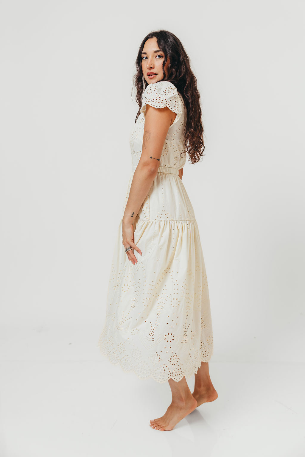 Betsy Eyelet Embroidered Maxi Dress in Ivory