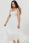 Shiloh 100% Cotton Ruffle Tiered Maxi Dress in White