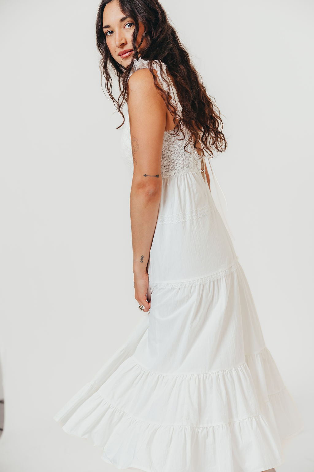 Shiloh 100% Cotton Ruffle Tiered Maxi Dress in White