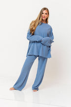 Campbell Striped Fleece Lounge Pants in Sky Blue