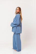 Campbell Striped Fleece Lounge Pants in Sky Blue