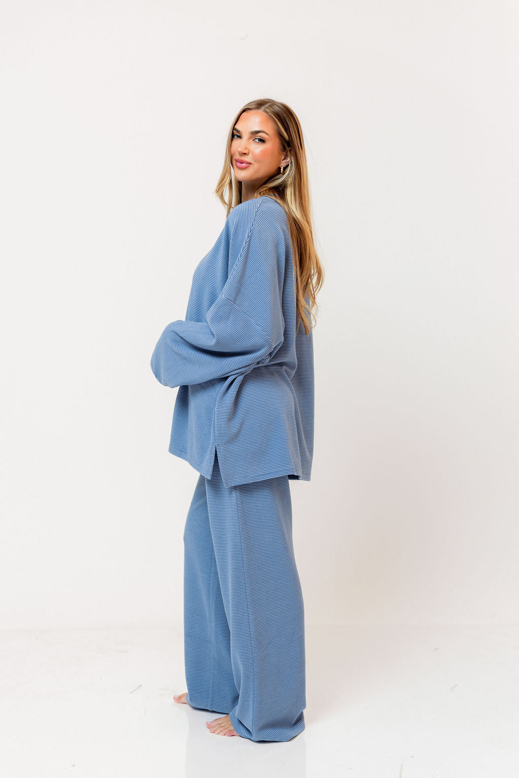 Campbell Striped Fleece Lounge Pants in Sky Blue