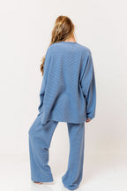 Naomi Striped Oversized Fleece Long Sleeve Top in Sky Blue - Bump Friendly
