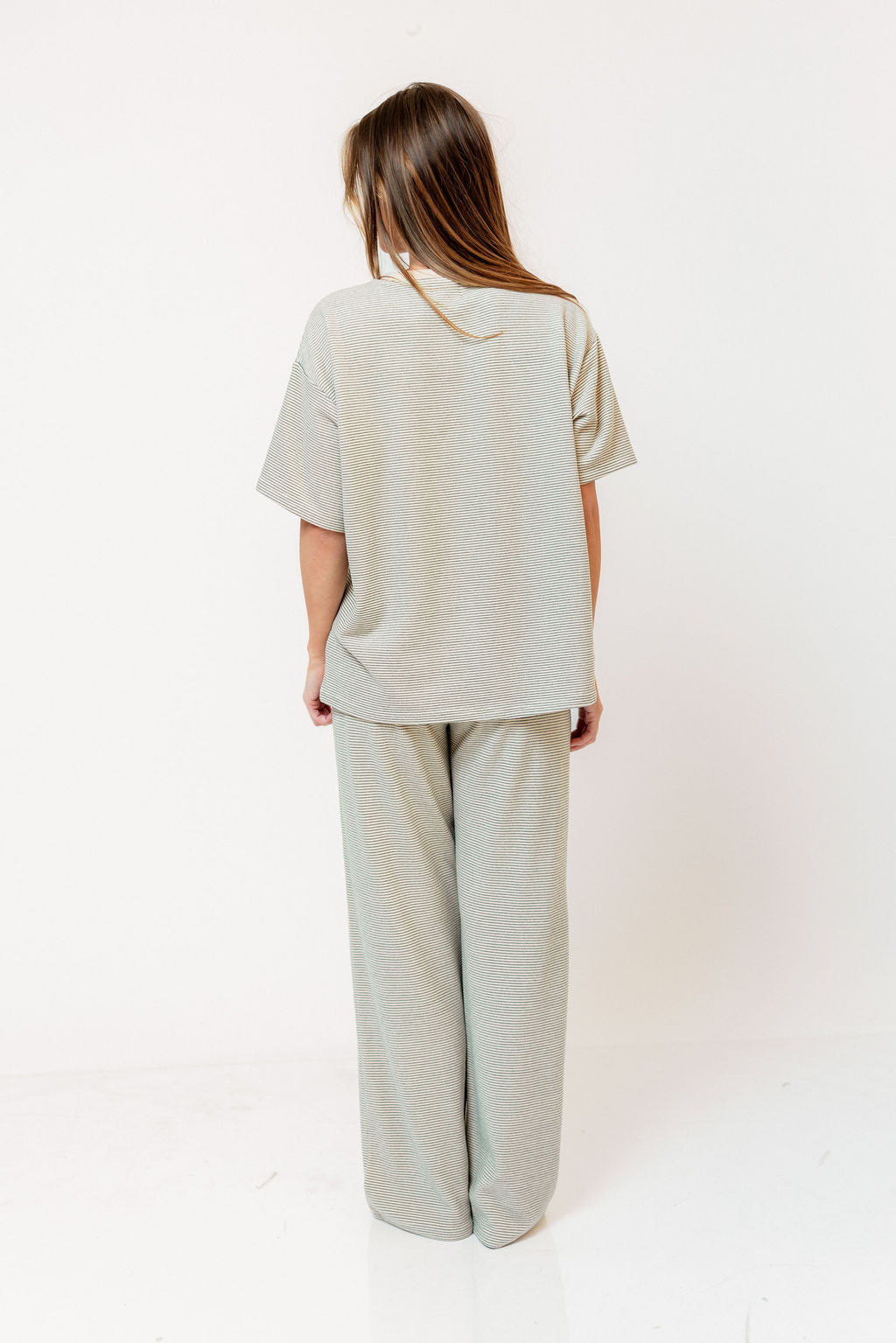 Campbell Striped Fleece Lounge Pants in Cream/Green
