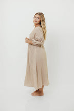 Hunter 100% Cotton Midi Dress in Natural Plaid - Bump Friendly