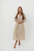 Hunter 100% Cotton Midi Dress in Natural Plaid - Bump Friendly