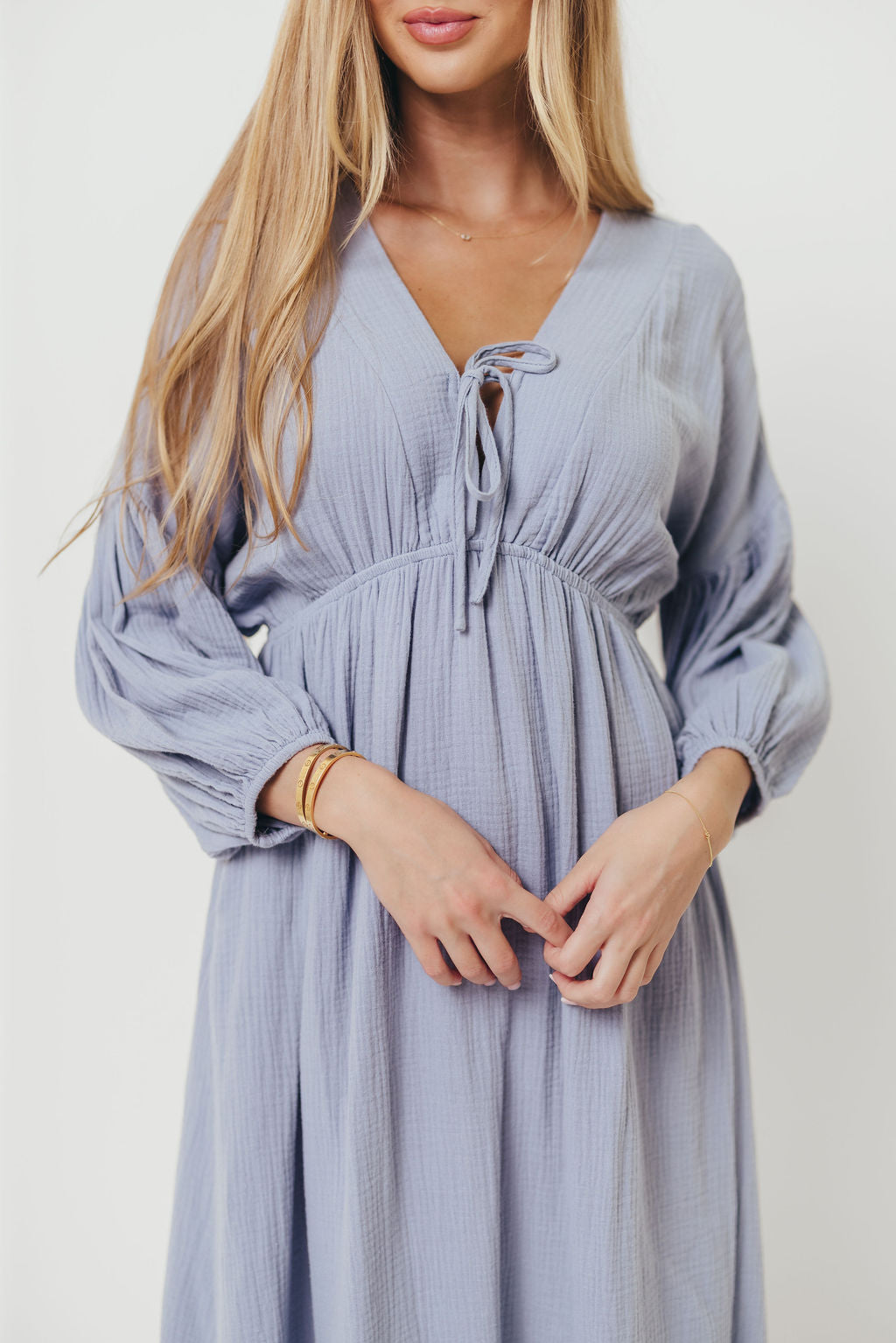Hunter 100% Cotton Midi Dress in Blue - Bump Friendly