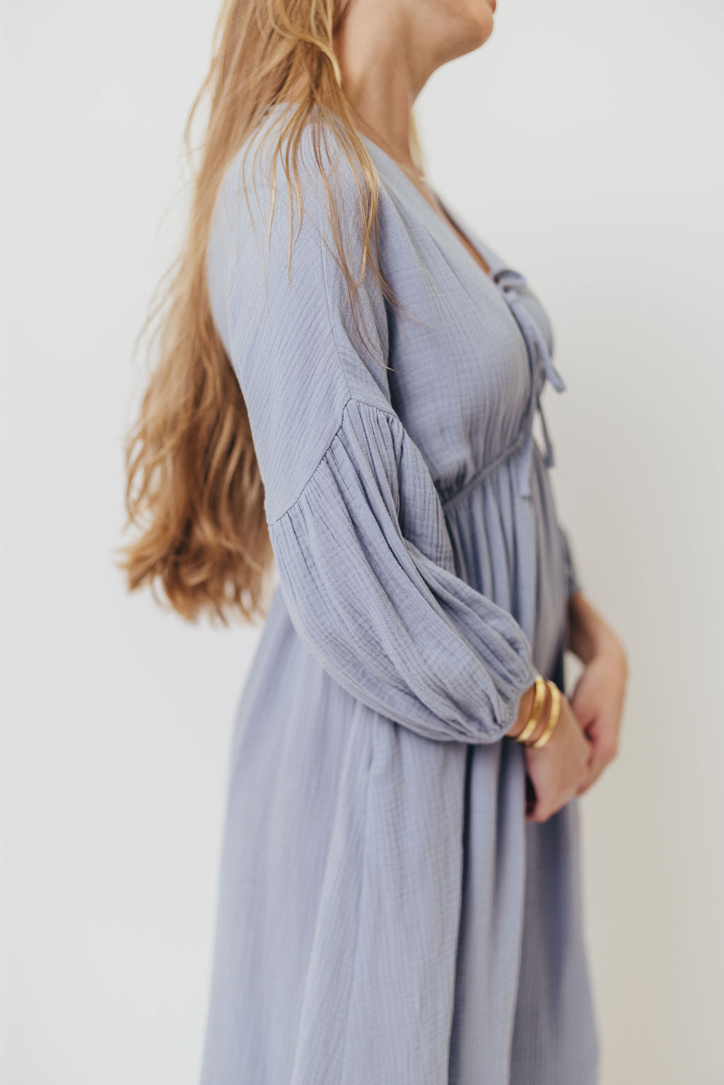 Hunter 100% Cotton Midi Dress in Blue - Bump Friendly