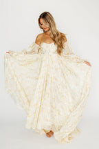 Delilah Maxi Dress With Train in Cream Floral - Bump Friendly