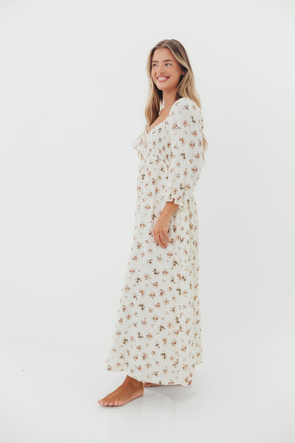 Cecilia 100% Cotton Smocked Maxi Dress in Cream (Lined) - Bump Friendly