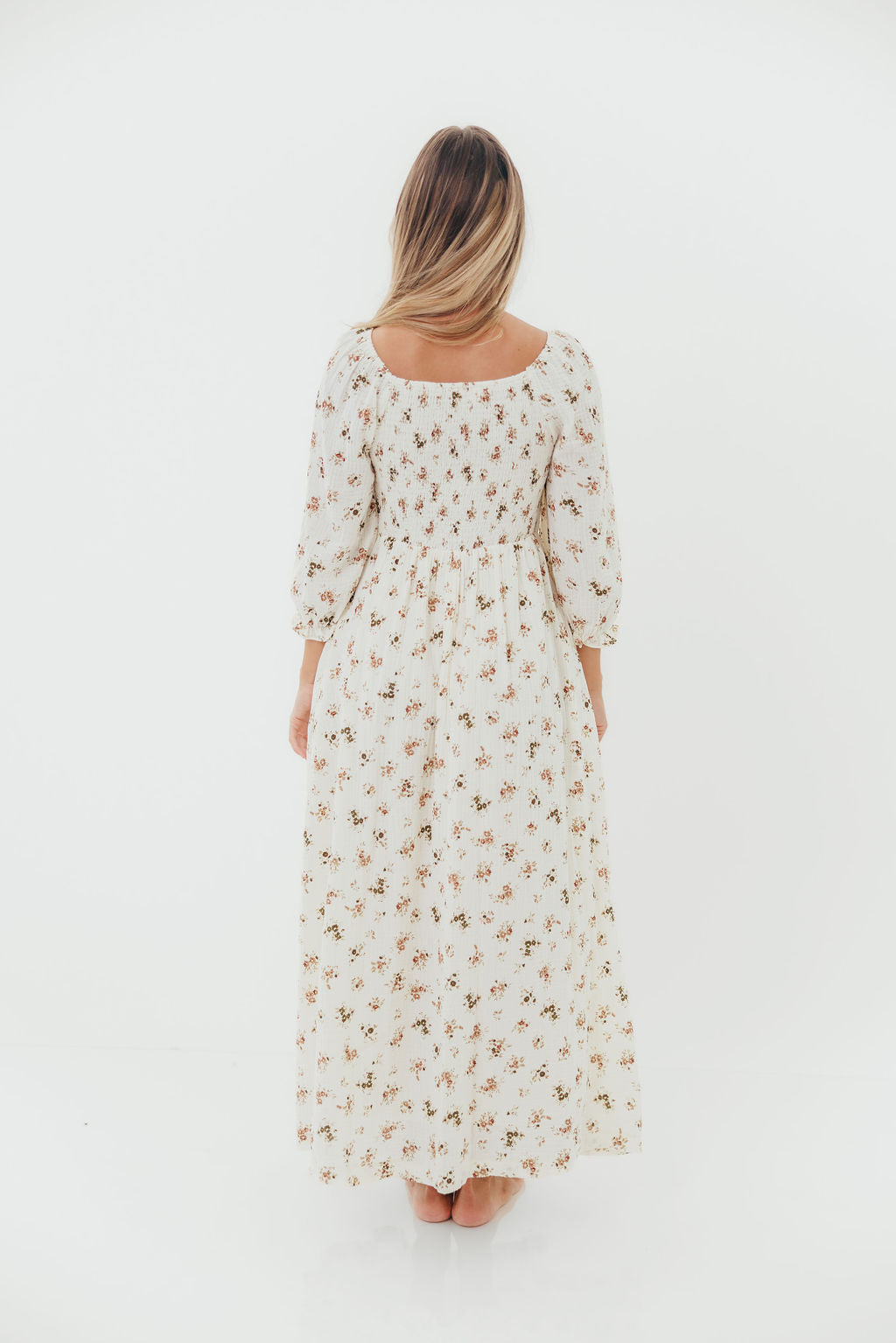 Cecilia 100% Cotton Smocked Maxi Dress in Cream (Lined) - Bump Friendly