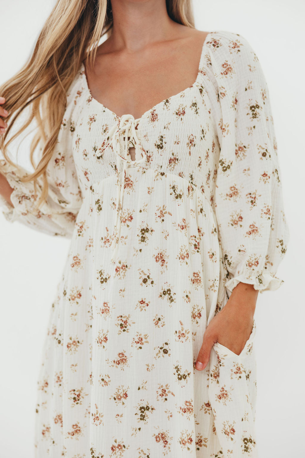 Cecilia 100% Cotton Smocked Maxi Dress in Cream (Lined) - Bump Friendly