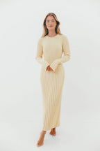 Colette Premium Long Sleeved Ribbed Knit Maxi Dress in Butter Yellow - Bump Friendly *Final-Sale*