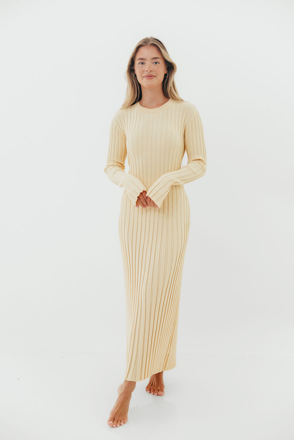 Colette Premium Long Sleeved Ribbed Knit Maxi Dress in Butter Yellow - Bump Friendly *Final-Sale*