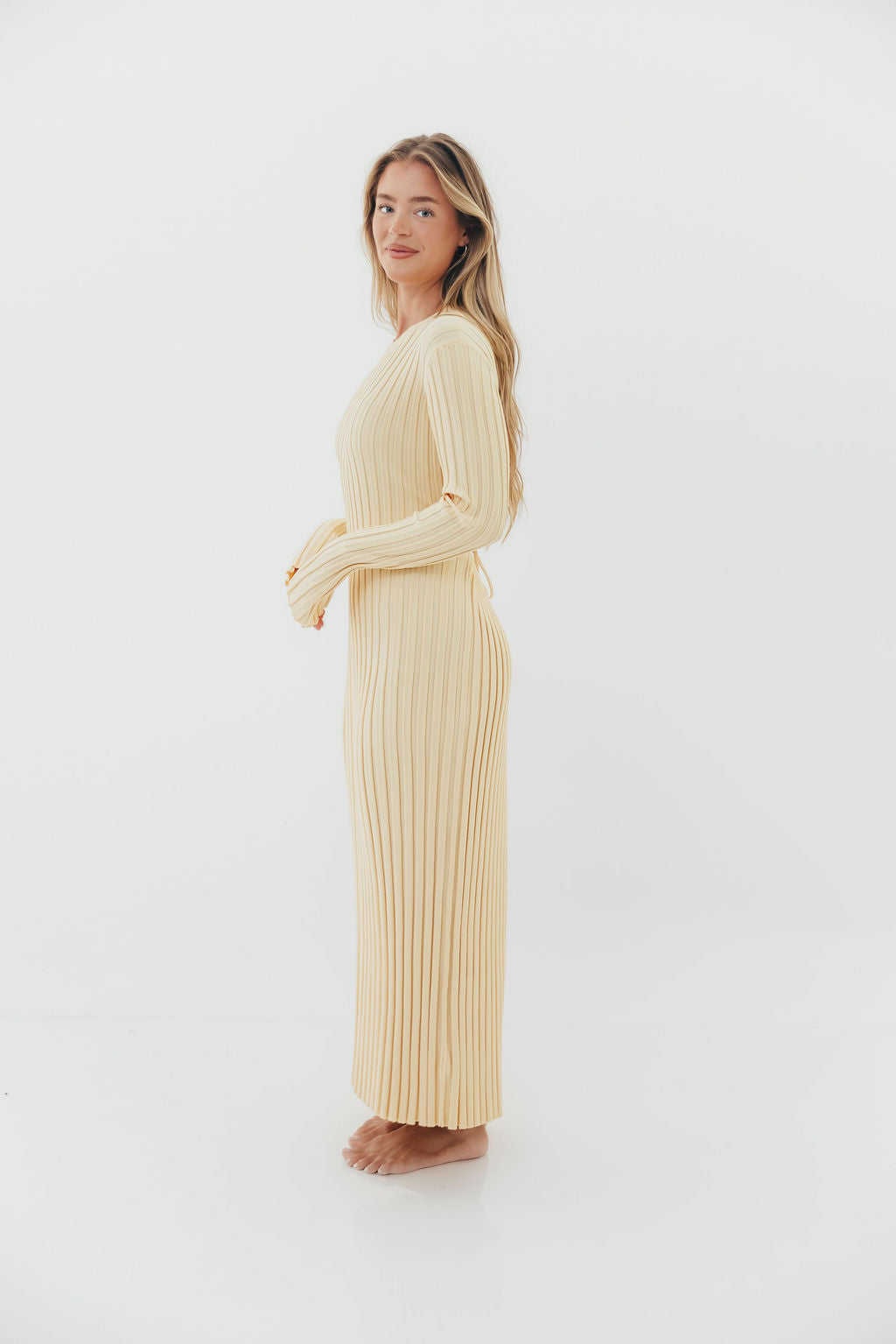 Colette Premium Long Sleeved Ribbed Knit Maxi Dress in Butter Yellow - Bump Friendly *Final-Sale*