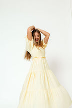 Elena 100% Cotton Midi Dress in Buttercream - Bump Friendly