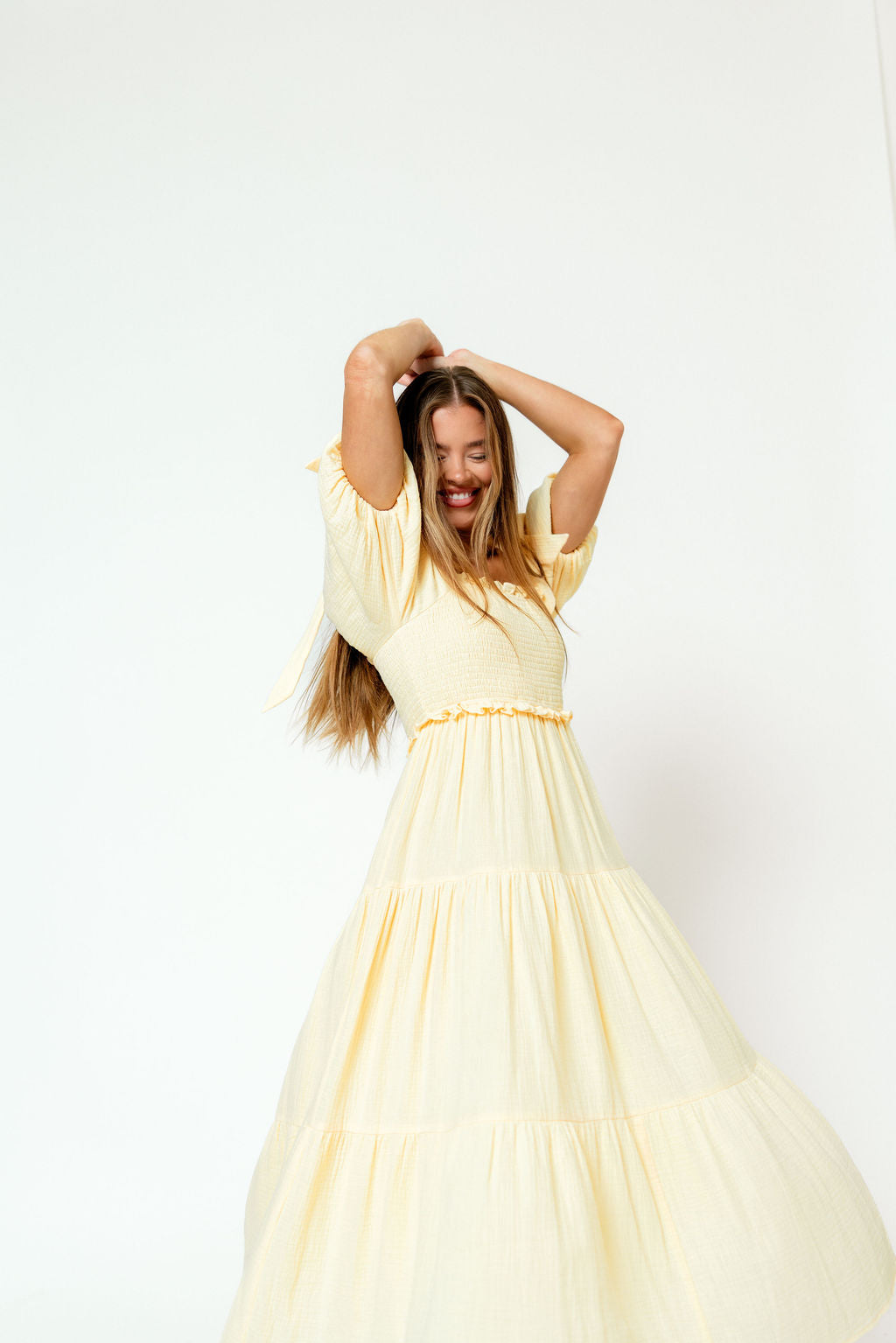 Elena 100% Cotton Midi Dress in Buttercream - Bump Friendly