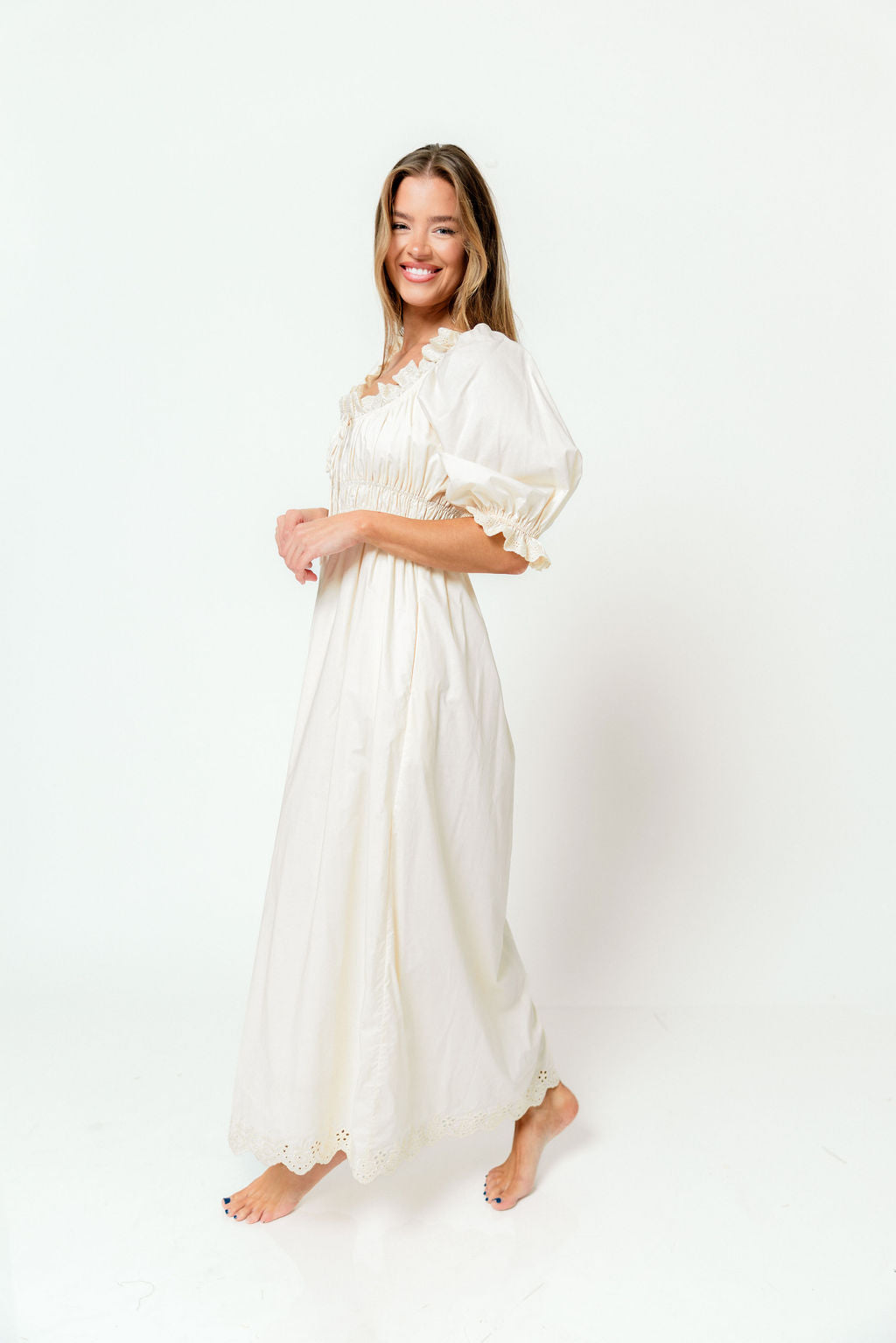 Daydreamer 100% Cotton Maxi Dress in Cream - Bump Friendly