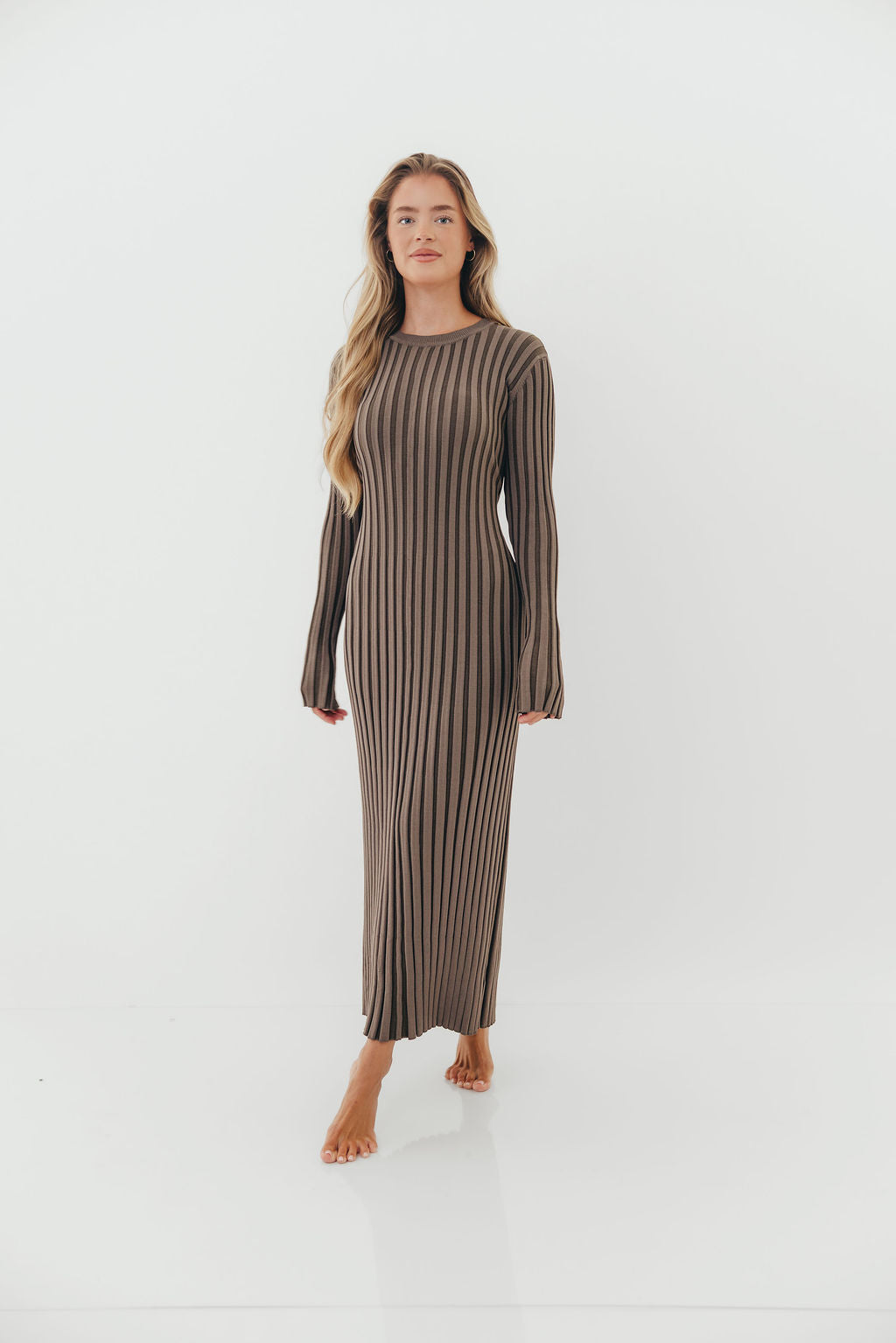 Colette Premium Long Sleeved Ribbed Knit Maxi Dress in Slate - Bump Friendly *Final Sale*