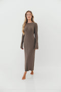 Colette Premium Long Sleeved Ribbed Knit Maxi Dress in Slate - Bump Friendly *Final Sale*