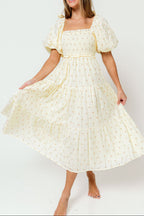 Elena 100% Cotton Midi Dress in Butter Floral - Bump Friendly
