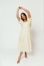 Elena 100% Cotton Midi Dress in Butter Floral - Bump Friendly
