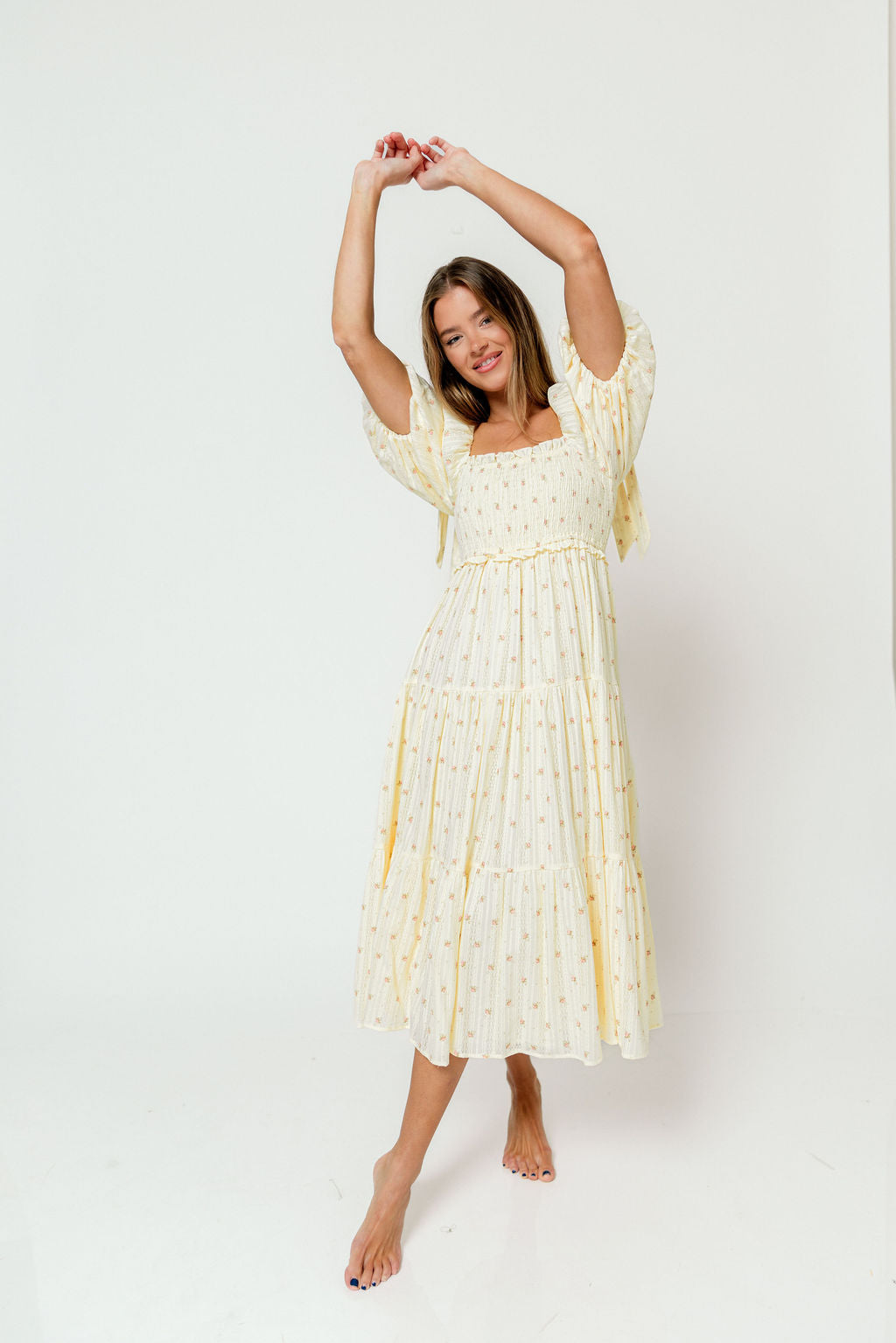 Elena 100% Cotton Midi Dress in Butter Floral - Bump Friendly