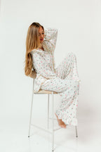 Carol Pointelle Rib Ruffle Detail Pajama Set in Cream