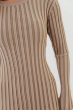 Colette Premium Long Sleeved Ribbed Knit Maxi Dress in Stone - Bump Friendly *Final Sale*
