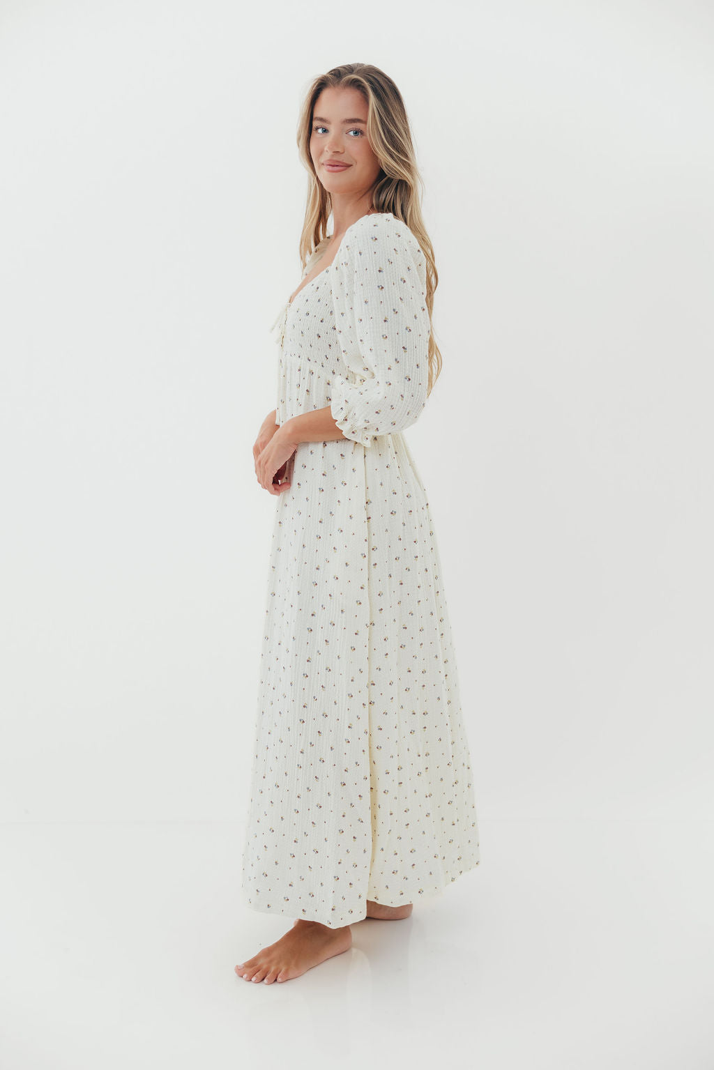 Cecilia 100% Cotton Smocked Maxi Dress in Ivory (Lined) - Bump Friendly