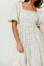 Elena Midi Dress in Cream/Blue Tiny Floral - Bump Friendly & Inclusive Sizing