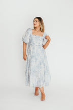 Elena Floral Print Smocked Midi Dress in Blue - Bump Friendly & Inclusive Sizing *7/20 PRE-ORDER*