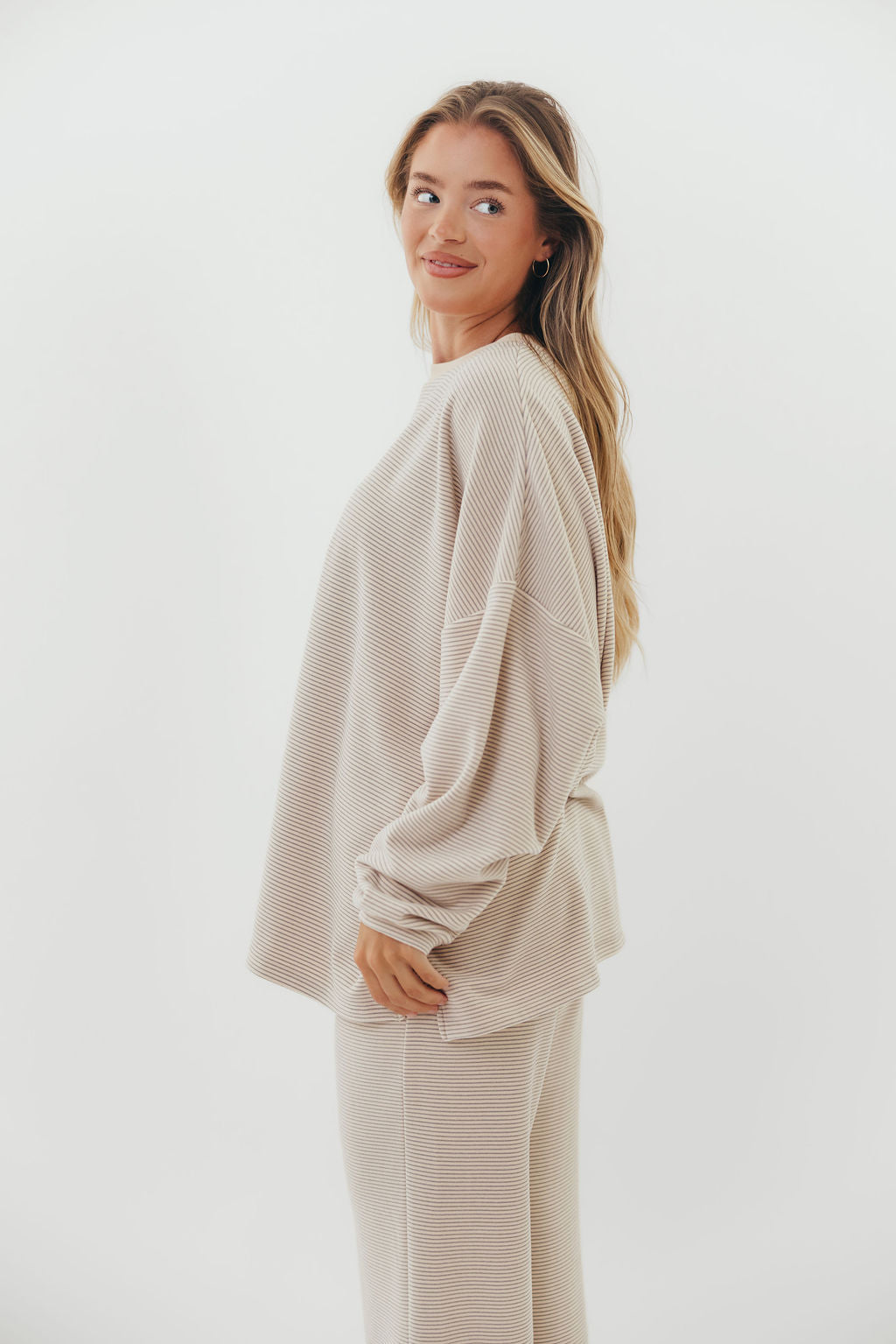 Naomi Striped Oversized Fleece Top in Cream/Grey *Worth Exclusive Print*