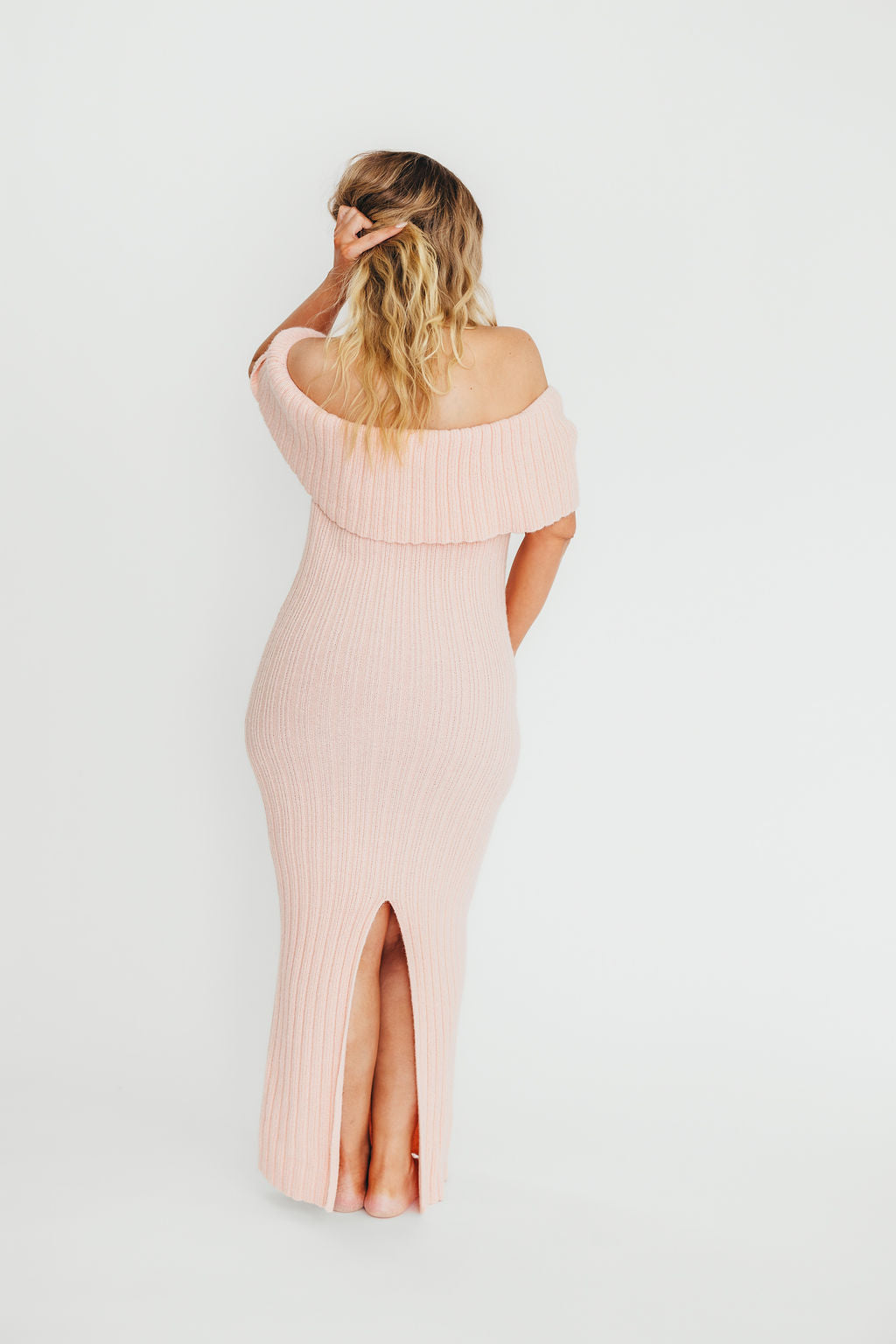 Aston Bow Front Maxi Sweater Dress in Pinkish Petal – Bump Friendly & Inclusive Sizing (XS-3XL)
