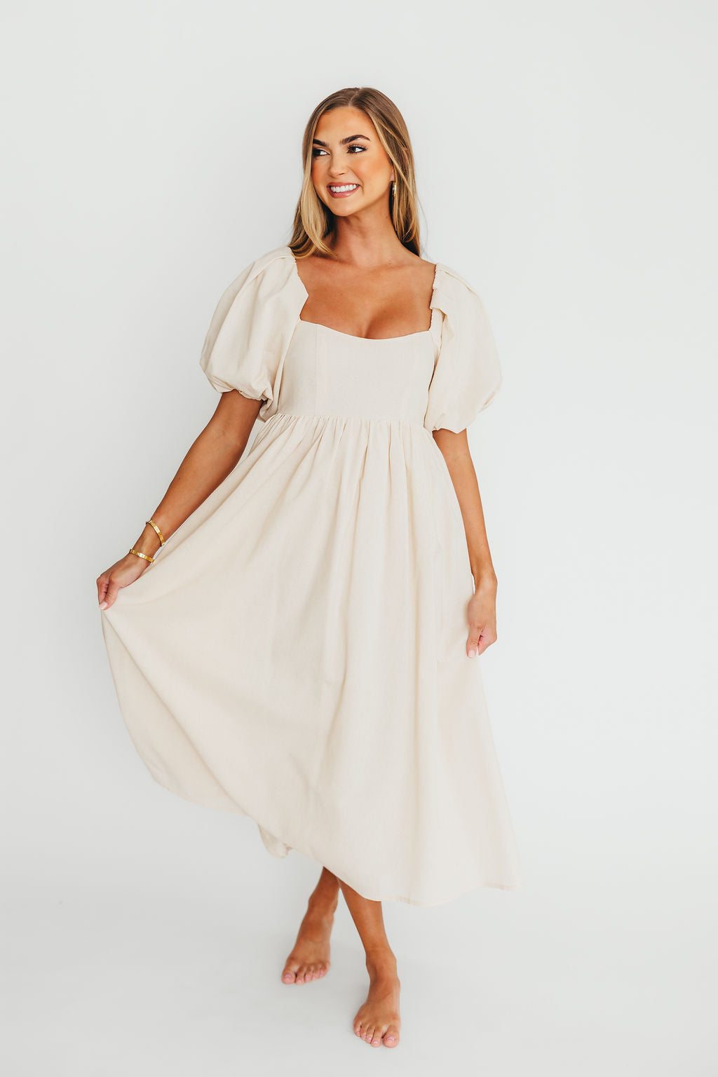 Hamilton Midi Dress in Ivory - Bump Friendly & Inclusive Sizing (S-2XL)