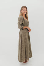 Cecilia 100% Cotton Maxi Dress in Olive Foliage