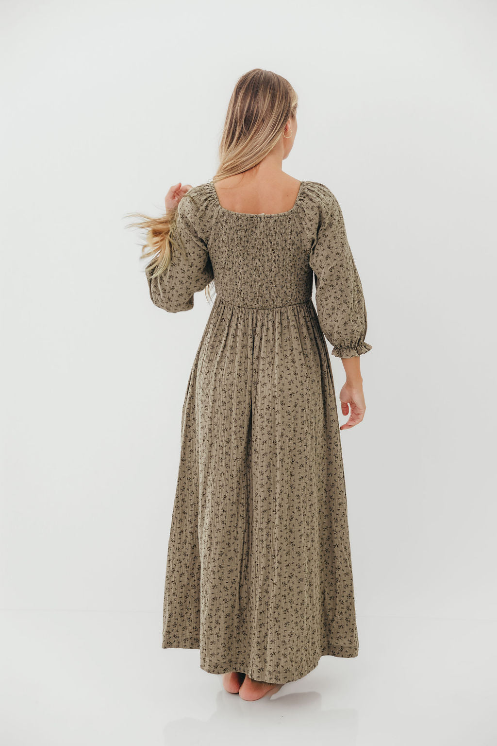 Cecilia 100% Cotton Maxi Dress in Olive Foliage