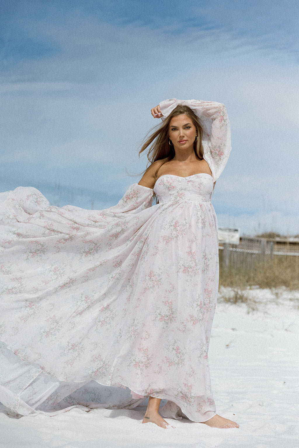Delilah Maxi Dress with Train in Muted Blush Floral - Bump Friendly