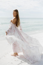 Delilah Maxi Dress with Train in Muted Blush Floral - Bump Friendly