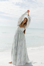 Delilah Maxi Dress with Train in Muted Sage Floral - Bump Friendly