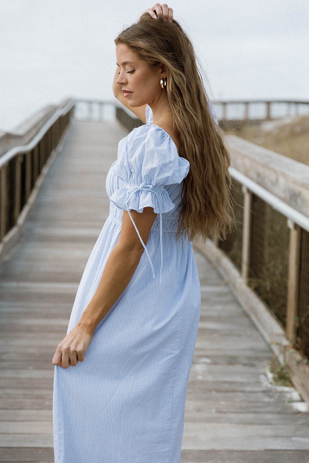 Savanna Steppe 100% Cotton Maxi Dress in Light Blue Stripe - Bump Friendly & Inclusive Sizing