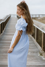 Savanna Steppe 100% Cotton Maxi Dress in Light Blue Stripe - Bump Friendly & Inclusive Sizing