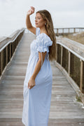 Savanna Steppe 100% Cotton Maxi Dress in Light Blue Stripe - Bump Friendly & Inclusive Sizing